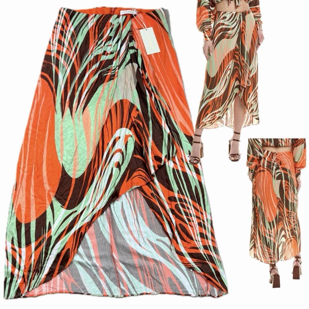 NEW Ramy Brook Starlette Skirt Sz 4 Poppy Swirl Faux Wrap Resortwear Boho Retro